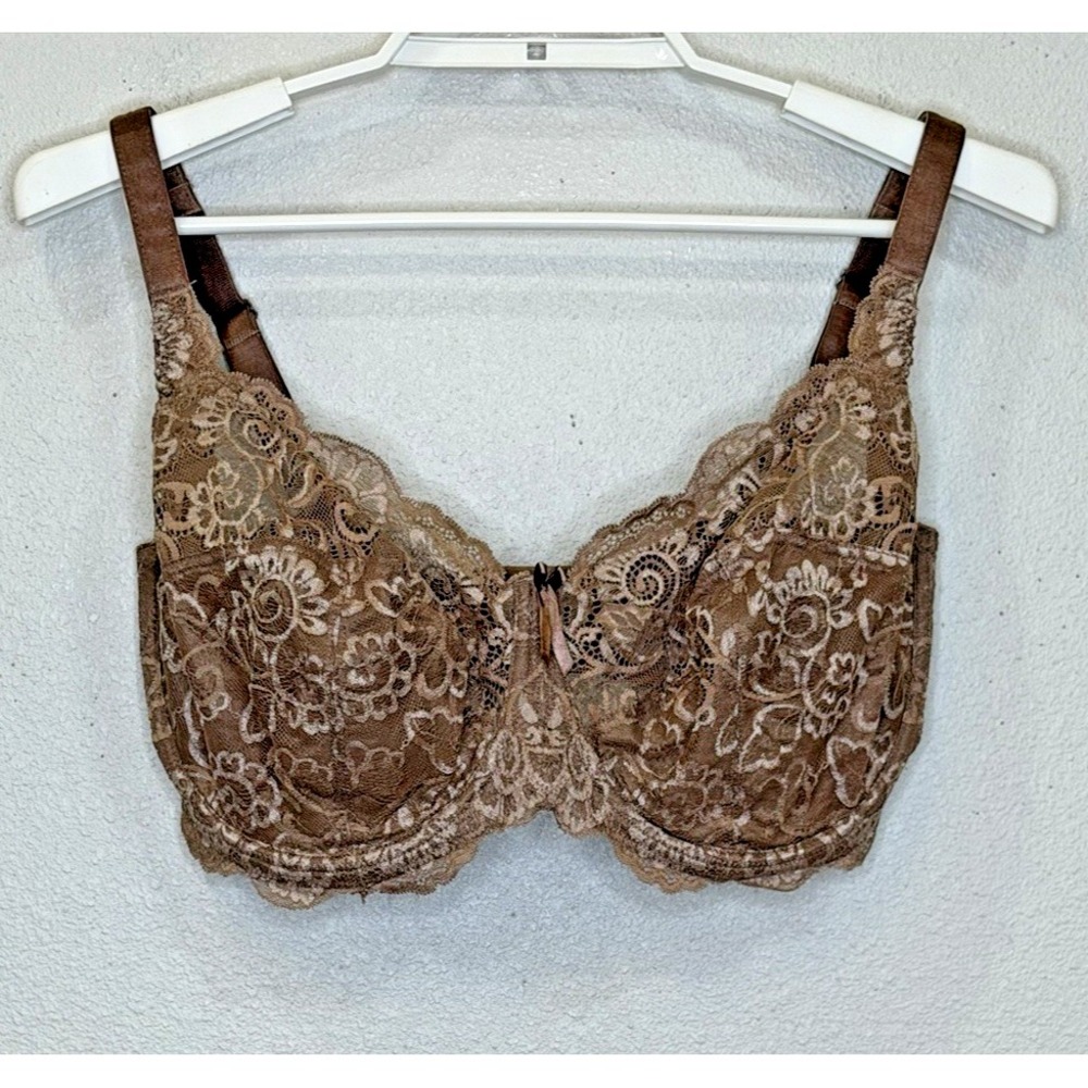 Panache Andorra 5675 Balconette Bra Sz 34H Warm Taupe Lace Underwire Adjustable